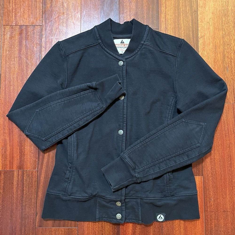 American Giant Jacket Womens M Black Elbow Patch Long Sleeve Button Made In USA